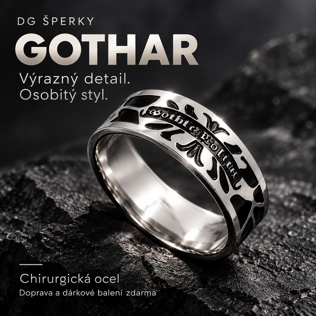 Gothar – pánský černostříbrný prsten z chirurgické oceli (2)